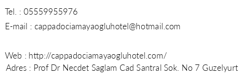 Cappadocia Mayaolu Hotel telefon numaralar, faks, e-mail, posta adresi ve iletiim bilgileri